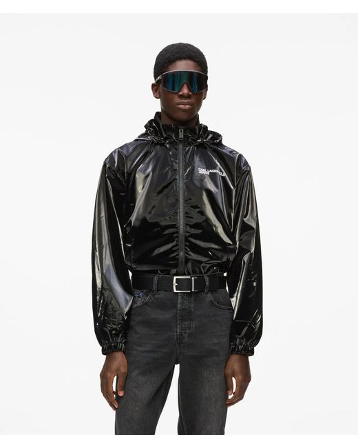 KL Jeans Black Shiny Hooded Bomber Jacket for men