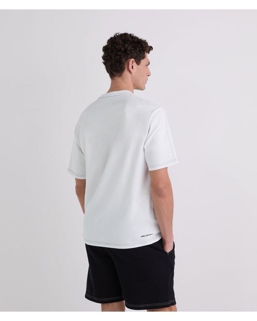 Karl Lagerfeld White Contrast Stitch T-Shirt for men