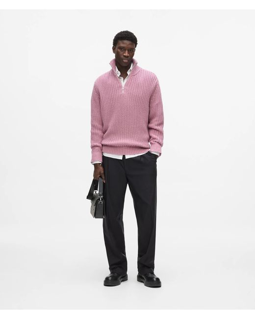 Karl Lagerfeld Pink Knitted Half-Zip Sweater for men