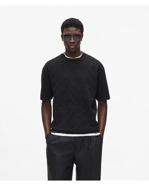Karl Lagerfeld Black Monogram Short-Sleeved Sweater for men