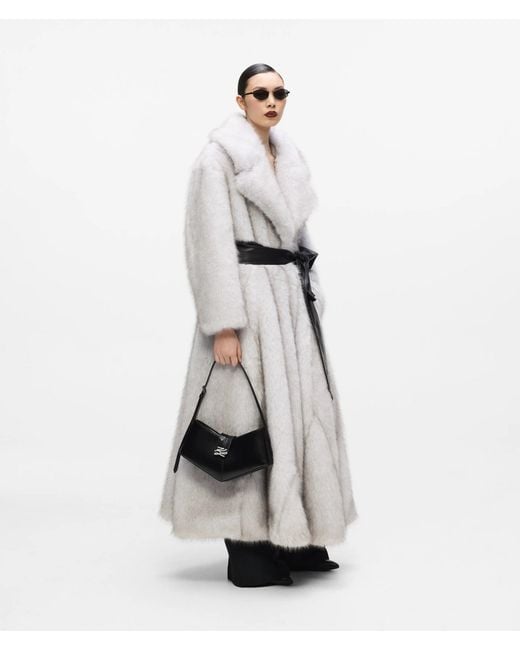 Karl Lagerfeld White Kl Studio Long Faux Fur Coat