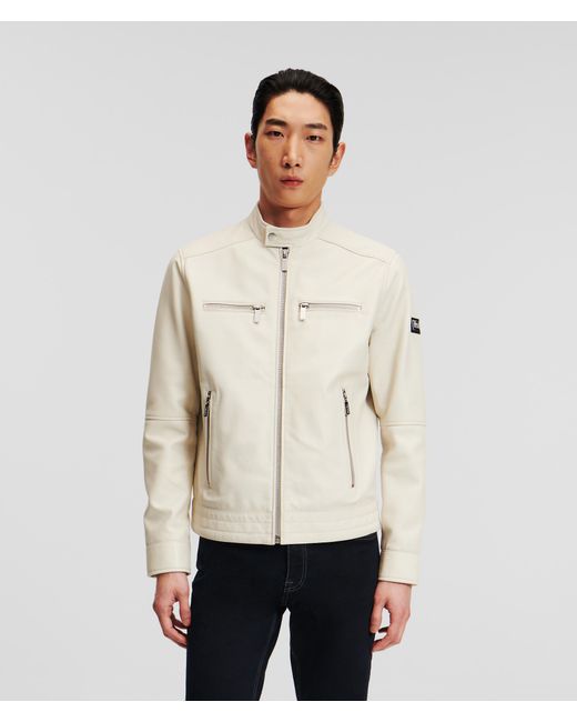 Karl Lagerfeld Natural Zip-up Leather Jacket for men