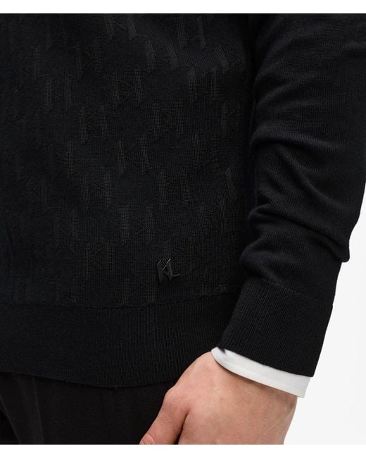 Karl Lagerfeld Black Monogram Textured Crew Neck Sweater for men