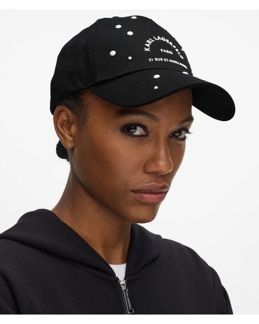 Karl Lagerfeld Black Rue St-Guillaume Faux-Pearls Cap