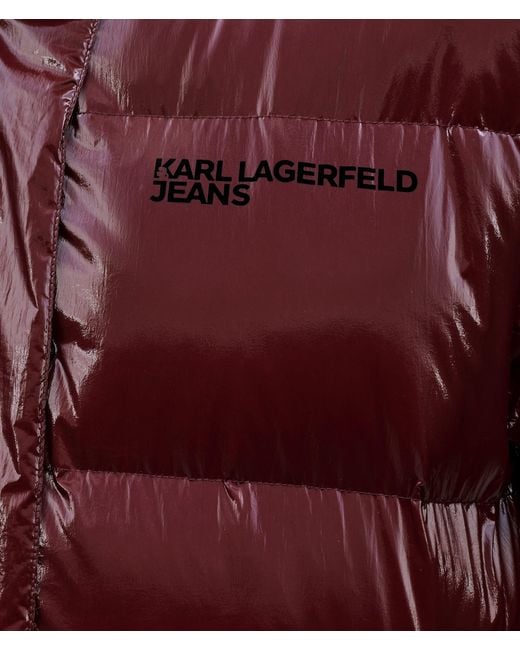 KL Jeans Red Long Pearlised Puffer Jacket