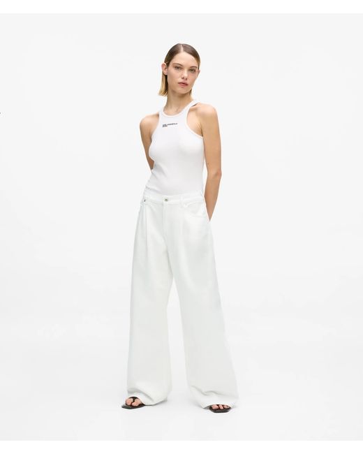 KL Jeans White Pleated Low-Rise Wide-Leg Jeans
