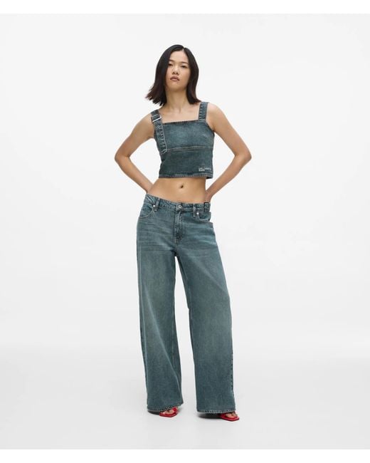 KL Jeans Blue Buckle-Detail Low-Rise Wide Jeans