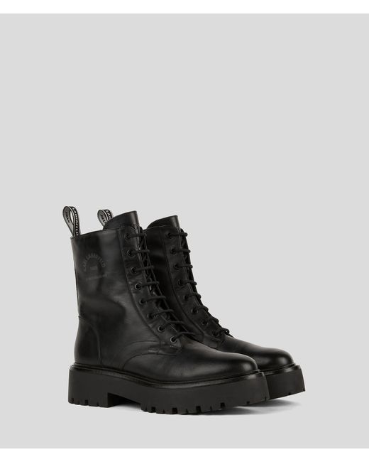 Karl Lagerfeld Black Burly Biker Lace-up Boots