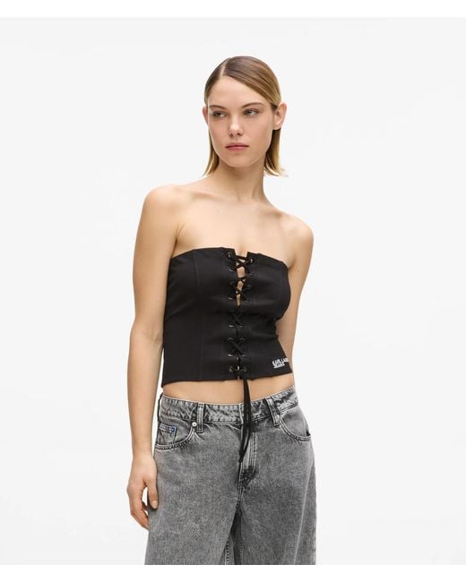 KL Jeans Black Lace-Up Corset Top