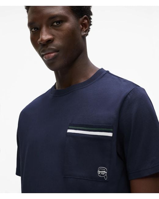Karl Lagerfeld Blue Ikon Stripe Pocket T-Shirt for men
