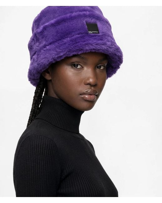 KL Jeans Purple Fold-Up Faux-Fur Beanie