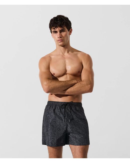 Karl Lagerfeld Black Ikon All-Over-Print Short Boardshorts for men