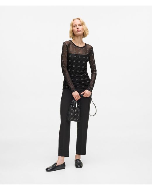 Karl Lagerfeld Black Rhinestone Autograph Mesh Top
