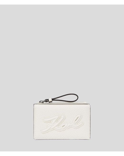 Karl Lagerfeld White K/skuare Grainy Zip Card Holder