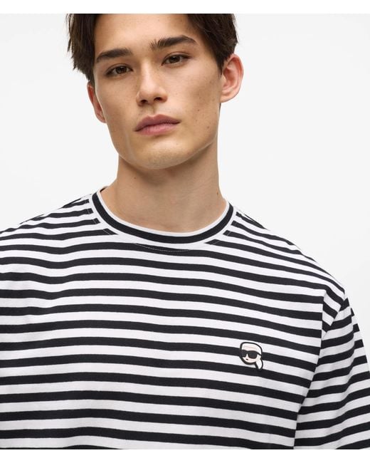 Karl Lagerfeld White Ikon Relaxed Striped T-Shirt for men