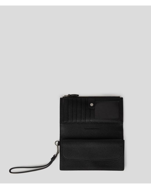 Karl Lagerfeld Black Ikon Genarbtes Portemonnaie Mit Handytasche, Frau, Größe