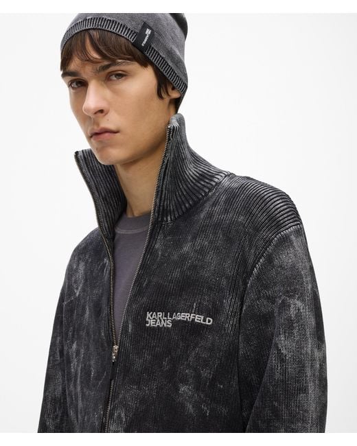 KL Jeans Black Washed Zip-Up Sweater for men