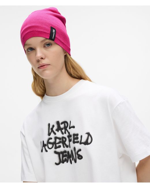 KL Jeans Pink Logo Patch Beanie
