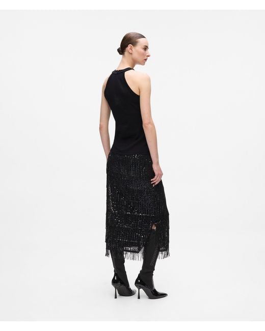 Karl Lagerfeld Black Rhinestone Halter-Neck Top