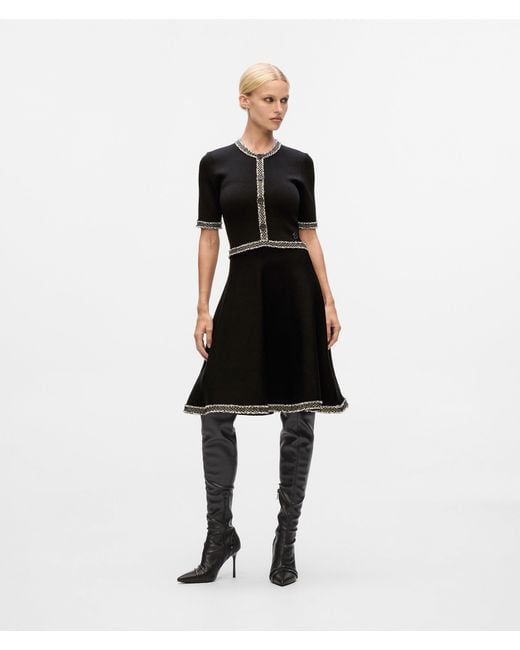 Karl Lagerfeld White Bouclé Detail Knit Dress