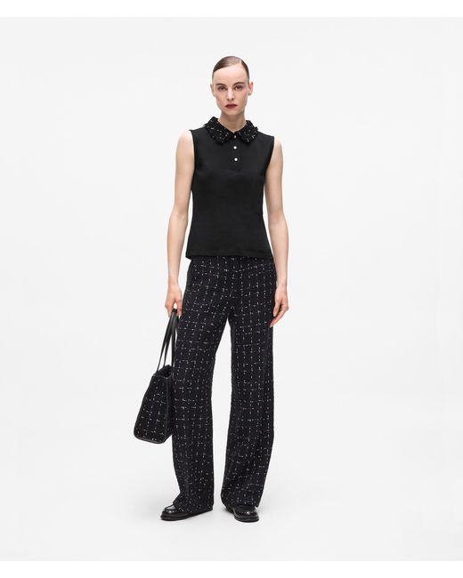 Karl Lagerfeld Black Bouclé Detail Polo Shirt