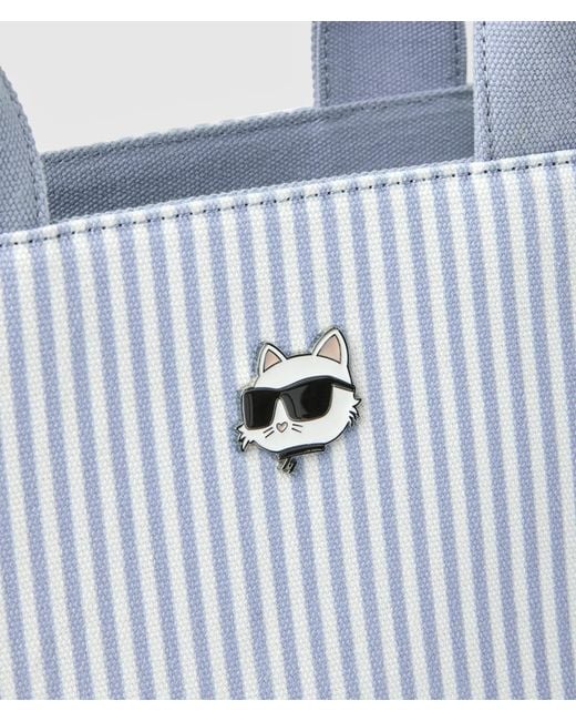 Karl Lagerfeld White Ikon Choupette Striped Square Tote Bag