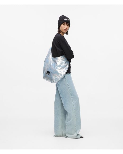 KL Jeans Blue Large High-Shine Denim Hobo Bag