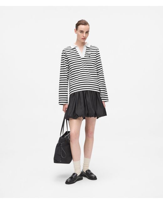 Karl Lagerfeld White Ikon Striped Long-Sleeved Polo Shirt