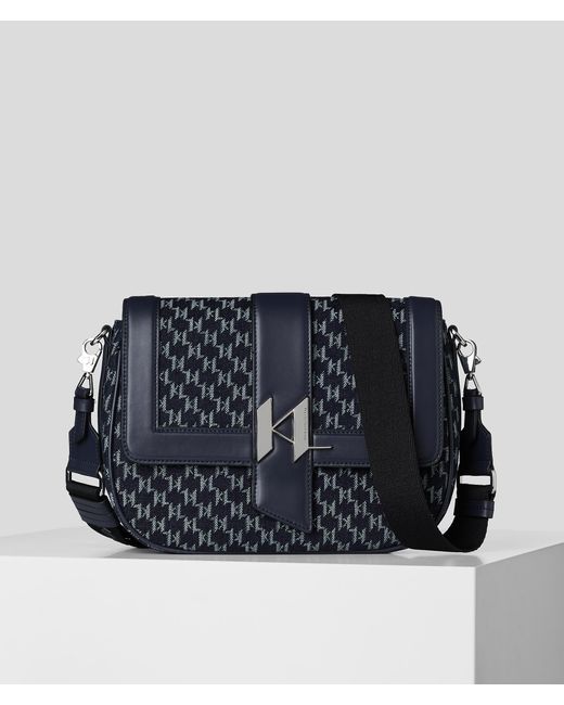 Karl Lagerfeld Blue K/saddle Large Denim Shoulder Bag