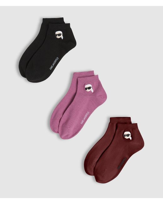 Karl Lagerfeld Purple Ikon Short Socks – 3-Pack, Multicoloured