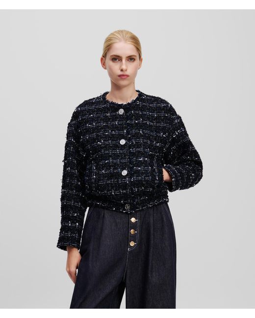 Karl Lagerfeld Blue Karl Essential Bouclé Bomber Jacket