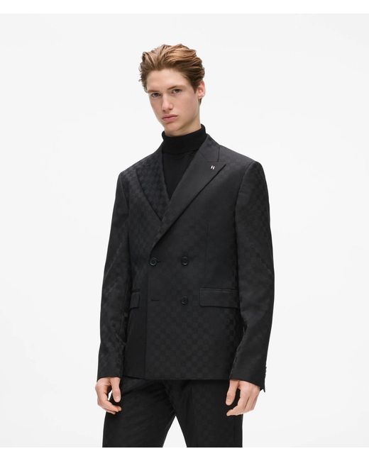 Karl Lagerfeld Black Checked Double-Breasted Blazer for men
