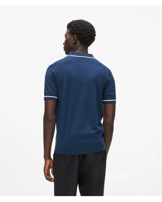 Karl Lagerfeld Blue Contrast Piping Knit Polo Shirt for men
