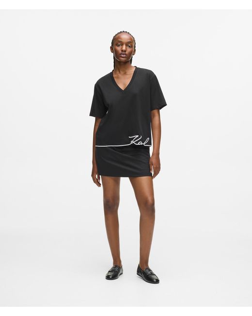 Karl Lagerfeld Black T-Shirt Mit V-Ausschnitt Und Signature-Saum, Damen, Größe