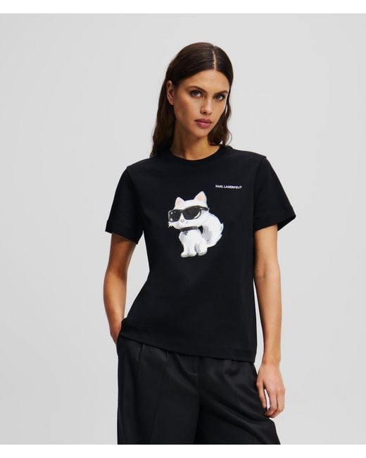 Karl Lagerfeld Black Ikon Choupette Aquarelle T-Shirt