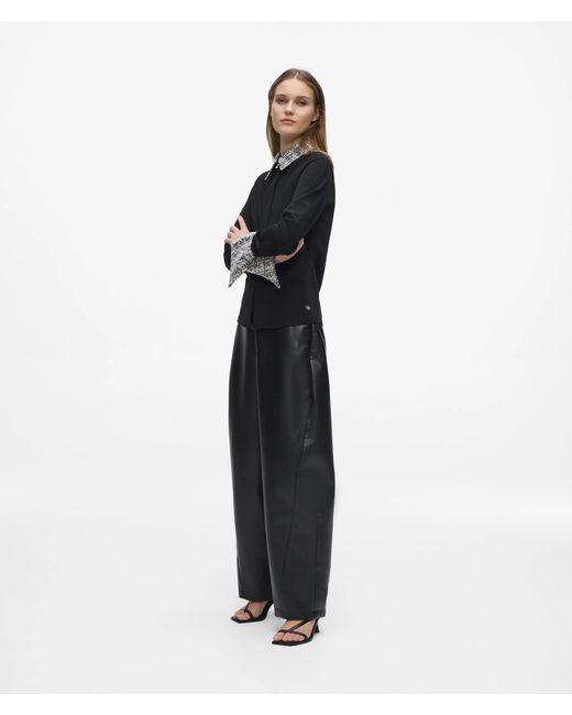 Karl Lagerfeld Black Long-Sleeved Bouclé Detail Polo Shirt