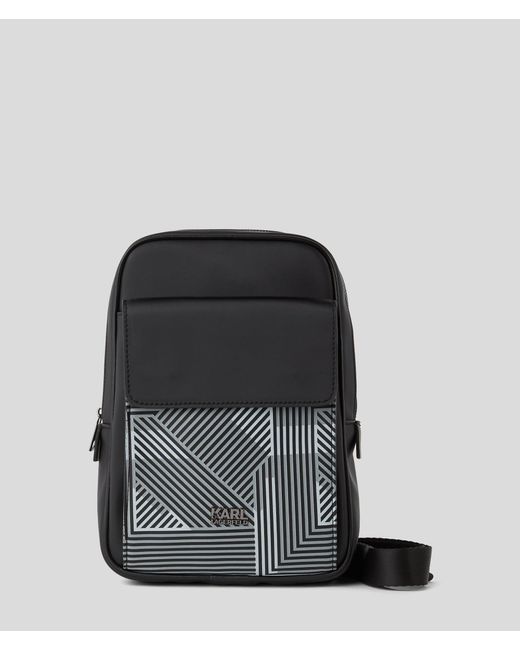 Karl Lagerfeld Black Geometric Print Crossbody Bag for men