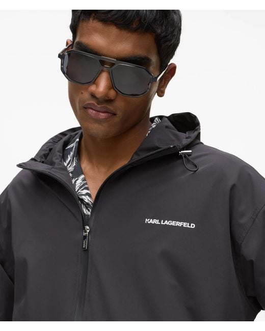 Karl Lagerfeld Black Hooded Zip-Up Jacket for men