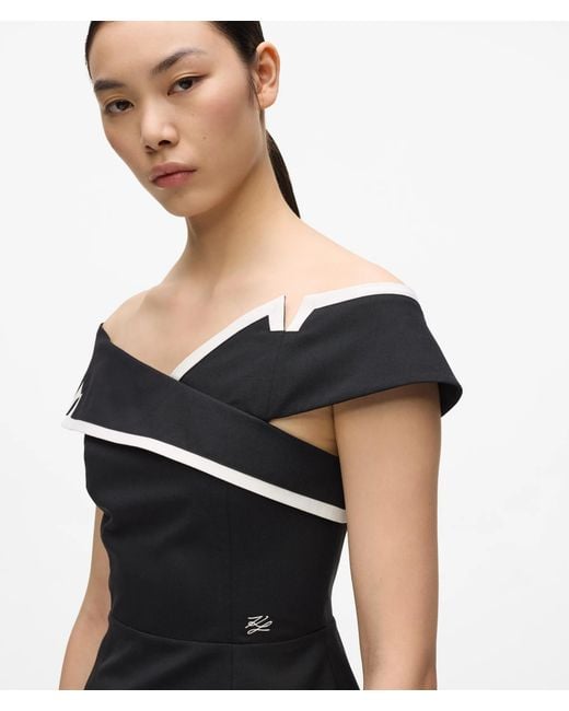 Karl Lagerfeld Black Tailored Off-Shoulder Top