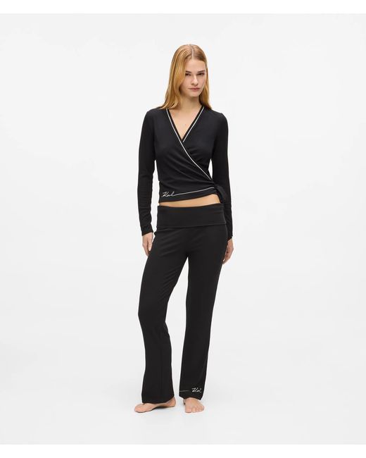 Karl Lagerfeld Black Signature Loungewear Wrap Top