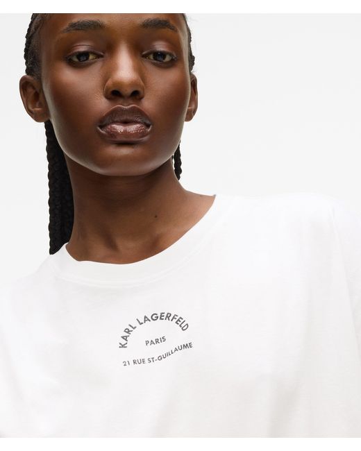 Karl Lagerfeld White Relaxed Rue St-Guillaume Glitter T-Shirt