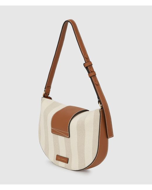 Karl Lagerfeld White K/Signature Striped Shoulder Bag