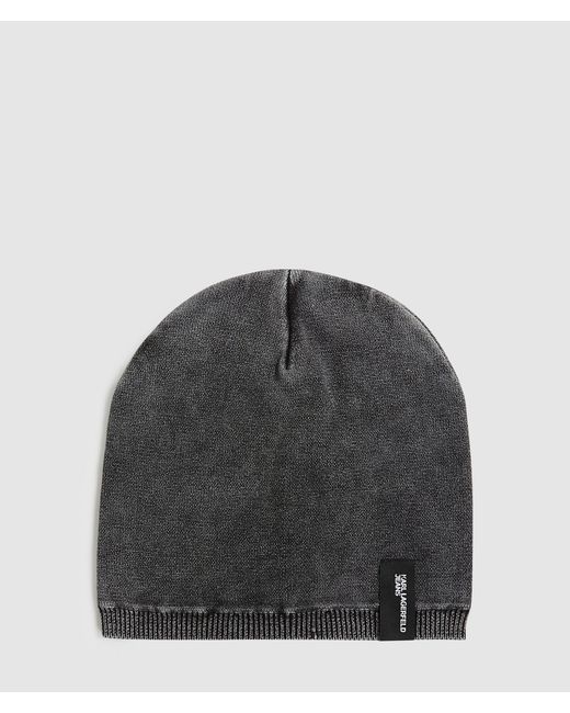 KL Jeans Gray Washed Logo Patch Beanie