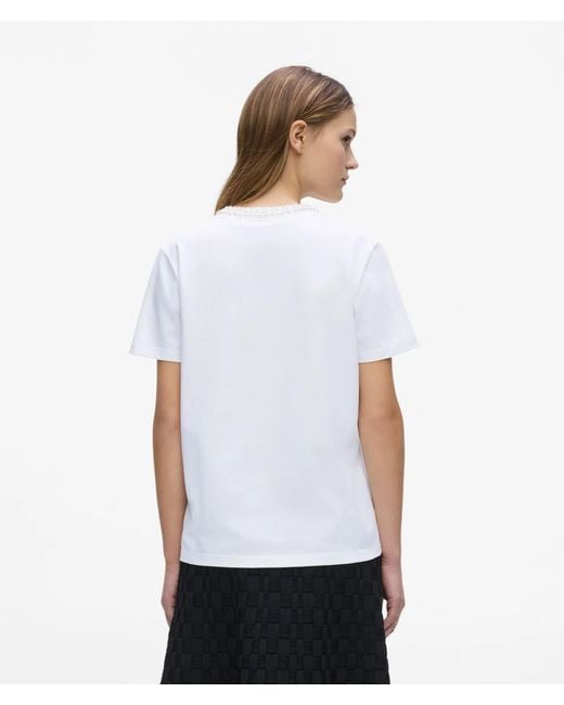 Karl Lagerfeld White Faux-Pearl Neck T-Shirt