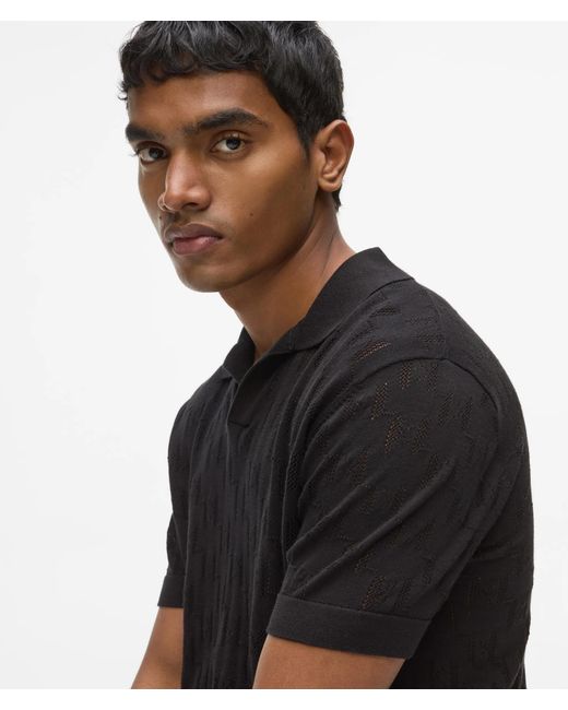 Karl Lagerfeld Black Monogram Knit Polo Shirt for men