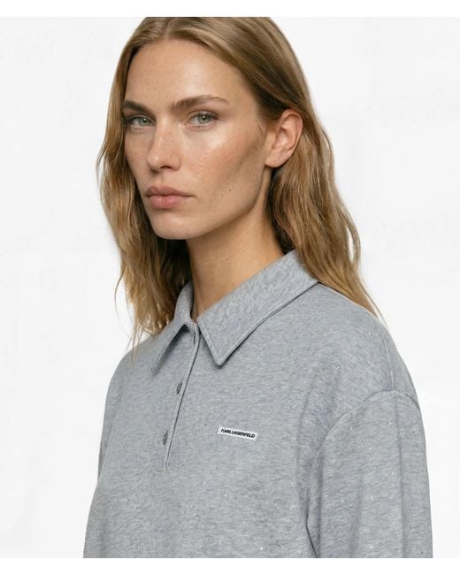 Karl Lagerfeld Gray Rhinestone Loungewear Sweatshirt