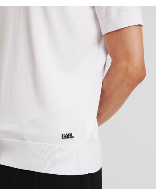 Karl Lagerfeld White Knitted Polo Shirt for men