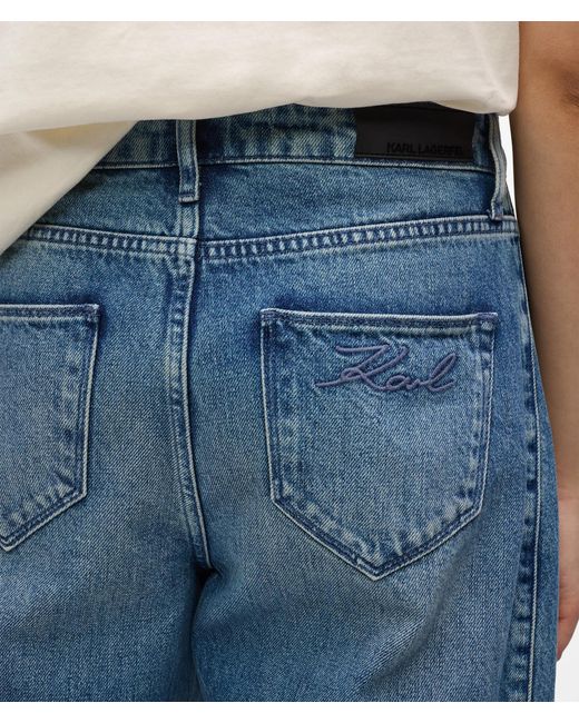 Karl Lagerfeld Blue Mid-Rise Barrel-Leg Jeans
