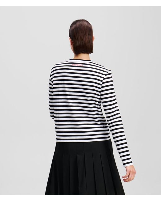 Karl Lagerfeld White Ikon Stripe Long-Sleeved T-Shirt
