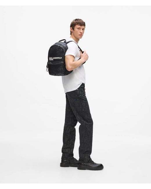 KL Jeans Black Nylon Graphic Print Backpack for men